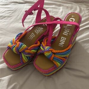 Gianni Bini Hot Pink Multicolor Rope Knot Platform Sandals
